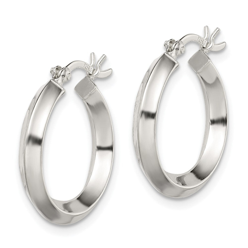 QE6501 Sterling Silver Polished 3x20mm Knife Edge Round Hoop Earrings