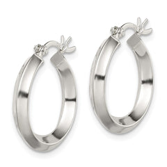 QE6501 Sterling Silver Polished 3x20mm Knife Edge Round Hoop Earrings
