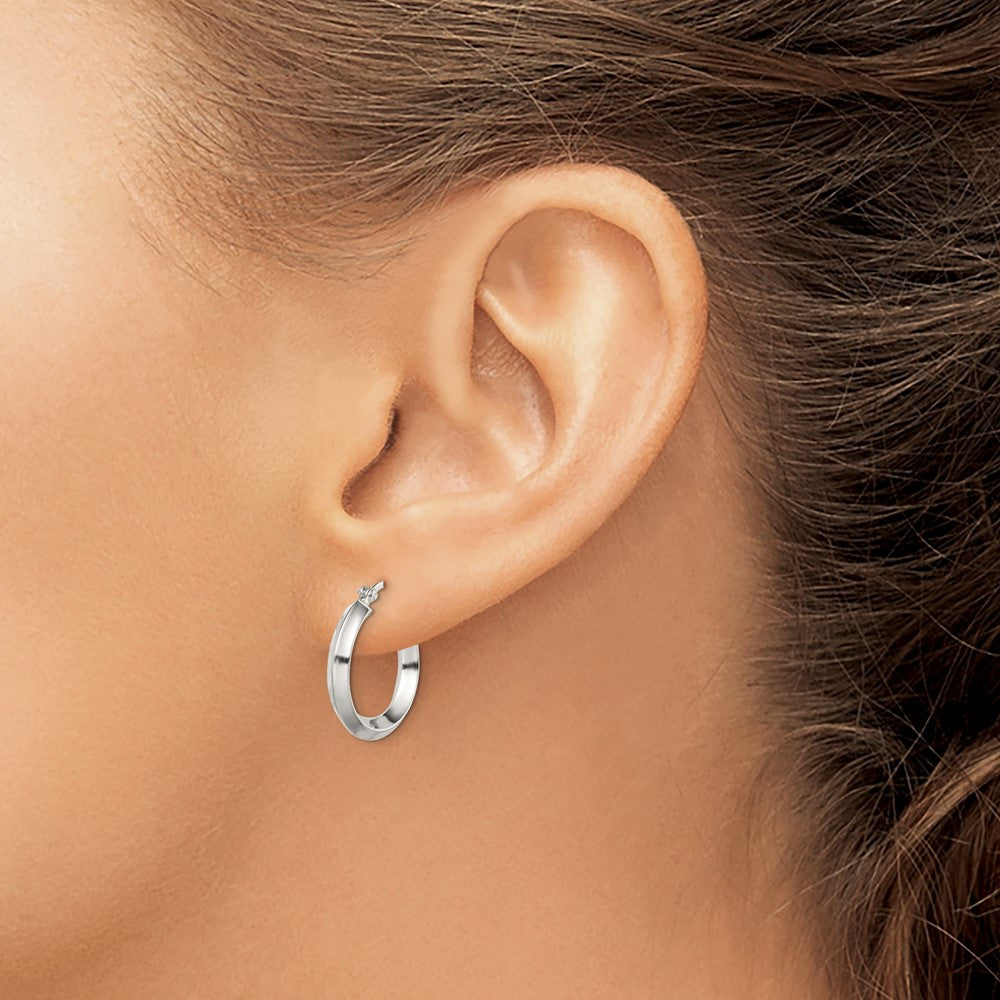 QE6501 Sterling Silver Polished 3x20mm Knife Edge Round Hoop Earrings