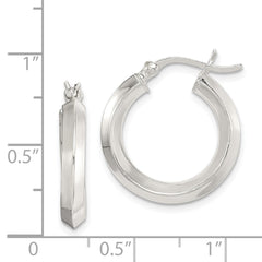 QE6501 Sterling Silver Polished 3x20mm Knife Edge Round Hoop Earrings