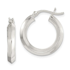 QE6501 Sterling Silver Polished 3x20mm Knife Edge Round Hoop Earrings