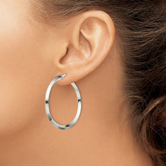 QE6502 Sterling Silver Polished 3x40mm Knife Edge Round Hoop Earrings