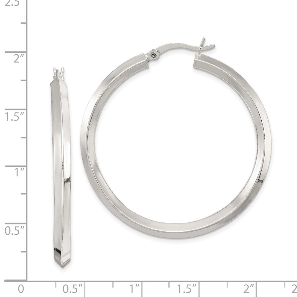 QE6502 Sterling Silver Polished 3x40mm Knife Edge Round Hoop Earrings