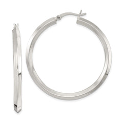 QE6502 Sterling Silver Polished 3x40mm Knife Edge Round Hoop Earrings
