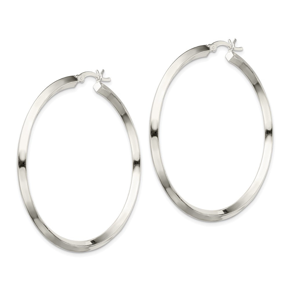 QE6503 Sterling Silver Polished 3x50mm Knife Edge Round Hoop Earrings