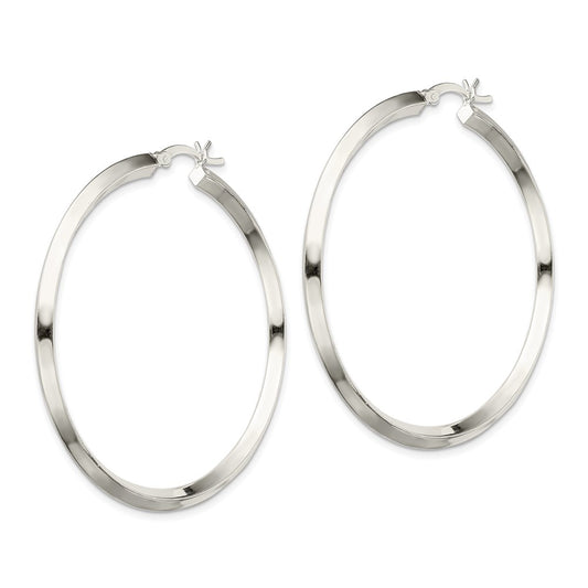 QE6503 Sterling Silver Polished 3x50mm Knife Edge Round Hoop Earrings
