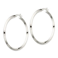 QE6503 Sterling Silver Polished 3x50mm Knife Edge Round Hoop Earrings