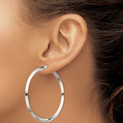 QE6503 Sterling Silver Polished 3x50mm Knife Edge Round Hoop Earrings