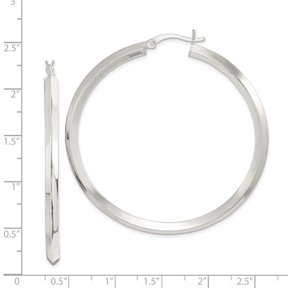 QE6503 Sterling Silver Polished 3x50mm Knife Edge Round Hoop Earrings