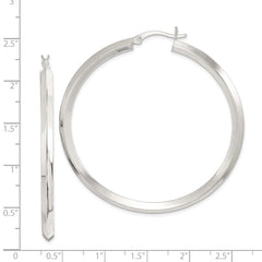 QE6503 Sterling Silver Polished 3x50mm Knife Edge Round Hoop Earrings