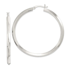 QE6503 Sterling Silver Polished 3x50mm Knife Edge Round Hoop Earrings