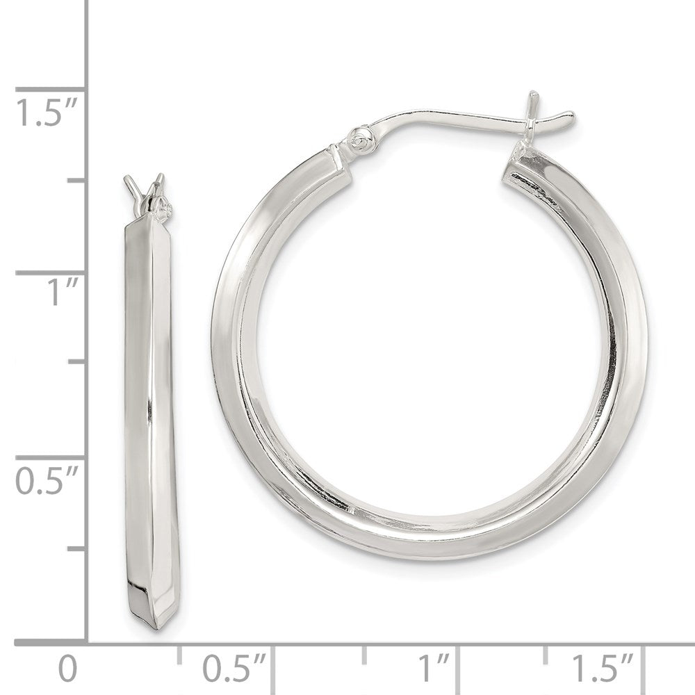 QE6504 Sterling Silver Polished 3x30mm Knife Edge Round Hoop Earrings