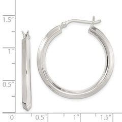 QE6504 Sterling Silver Polished 3x30mm Knife Edge Round Hoop Earrings