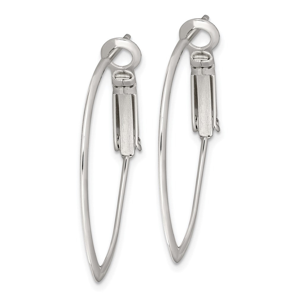 QE6602 Sterling Silver Rhodium-plated 1.5mm Oval Omega Back Hoop Earrings