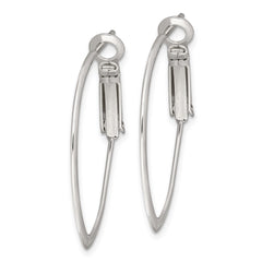 QE6602 Sterling Silver Rhodium-plated 1.5mm Oval Omega Back Hoop Earrings