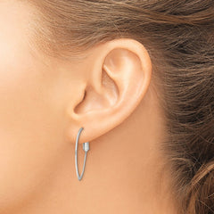 QE6602 Sterling Silver Rhodium-plated 1.5mm Oval Omega Back Hoop Earrings