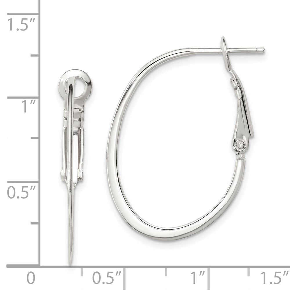 QE6602 Sterling Silver Rhodium-plated 1.5mm Oval Omega Back Hoop Earrings