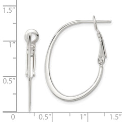 QE6602 Sterling Silver Rhodium-plated 1.5mm Oval Omega Back Hoop Earrings