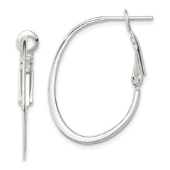 QE6602 Sterling Silver Rhodium-plated 1.5mm Oval Omega Back Hoop Earrings