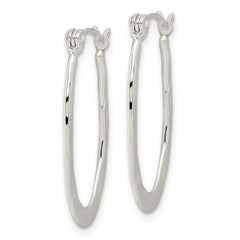 QE6622 Sterling Silver Polished & Hammered Oval Hoop Earrings