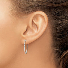 QE6622 Sterling Silver Polished & Hammered Oval Hoop Earrings