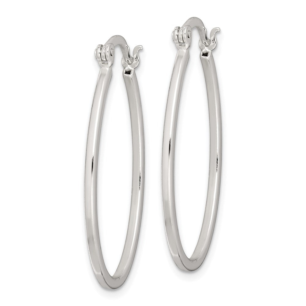 QE6624 Sterling Silver Polished 1.5mm Square Tube Oval Hoop Earrings