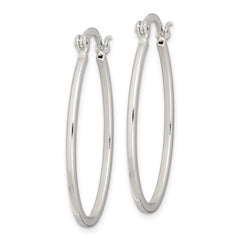 QE6624 Sterling Silver Polished 1.5mm Square Tube Oval Hoop Earrings
