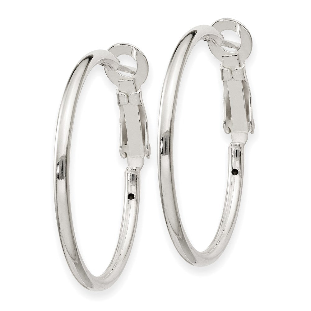 QE6633 Sterling Silver Polished 2x30mm Omega Back Round Hoop Earrings