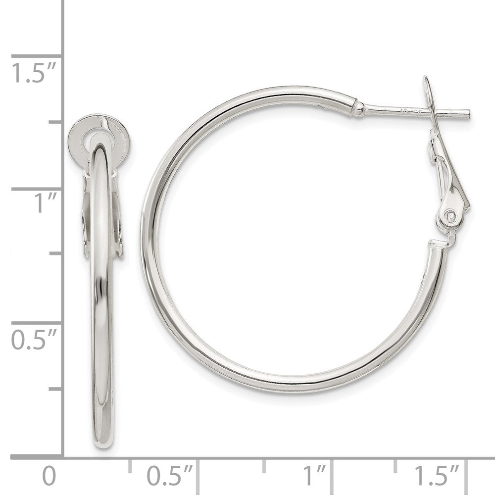 QE6633 Sterling Silver Polished 2x30mm Omega Back Round Hoop Earrings