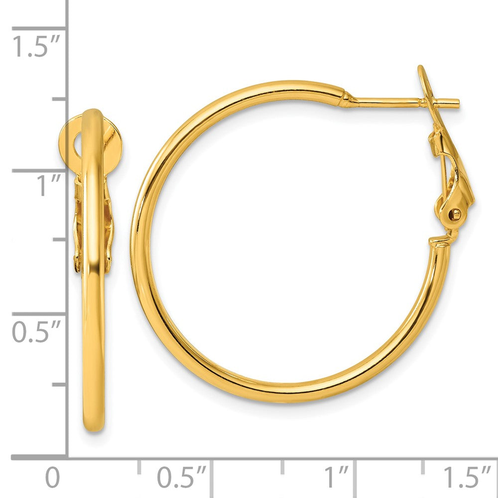 QE6633GP Sterling Silver Gold-tone Polished 2mm Omega Back Round Hoop Earrings