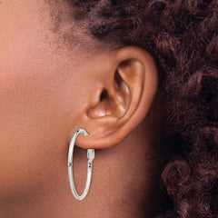 QE6634 Sterling Silver Polished 2x35mm Omega Back Round Hoop Earrings