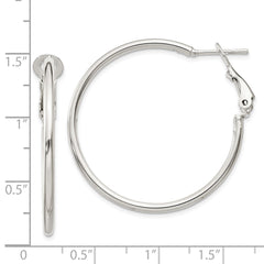 QE6634 Sterling Silver Polished 2x35mm Omega Back Round Hoop Earrings