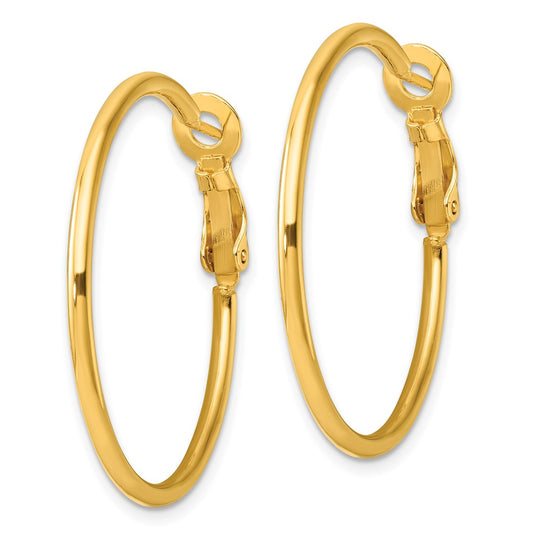 QE6634GP Sterling Silver Gold-tone Polished 2mm Omega Back Round Hoop Earrings