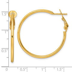 QE6634GP Sterling Silver Gold-tone Polished 2mm Omega Back Round Hoop Earrings