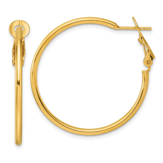 QE6634GP Sterling Silver Gold-tone Polished 2mm Omega Back Round Hoop Earrings