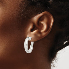 QE6636 Sterling Silver 5x25mm Omega Back Hoop Earrings
