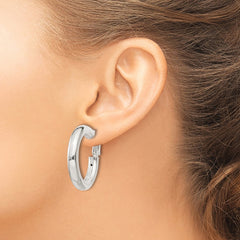 QE6637 Sterling Silver 5x30mm Omega Back Hoop Earrings