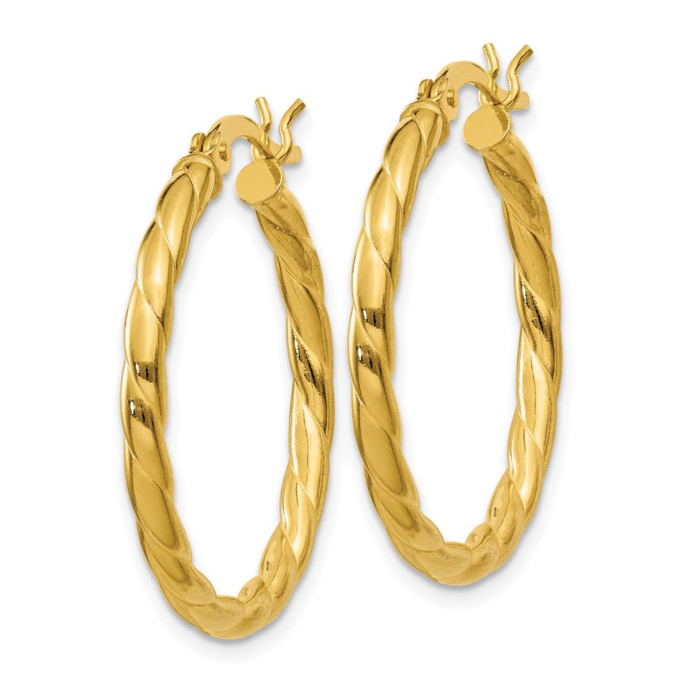 QE6656 Sterling Silver Gold Flash Plated Twisted 3x25mm Hoop Earrings