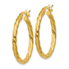 QE6656 Sterling Silver Gold Flash Plated Twisted 3x25mm Hoop Earrings