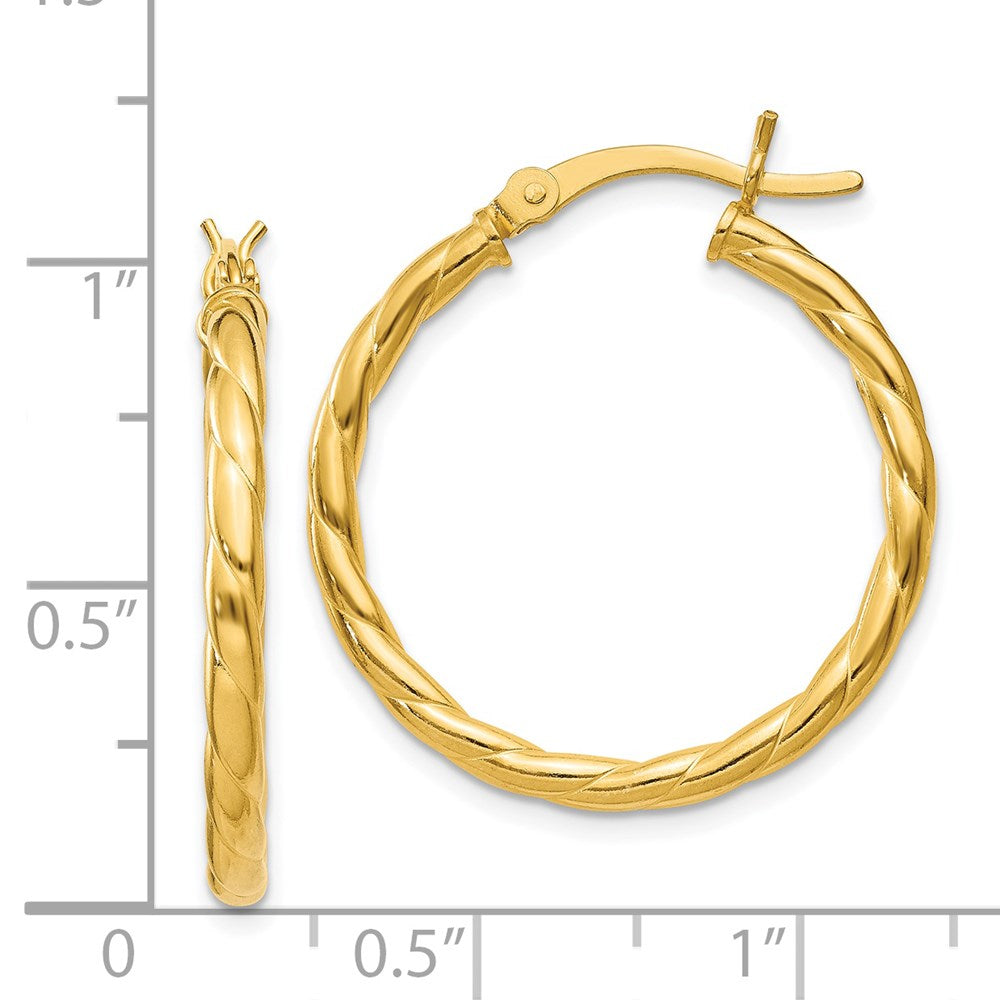 QE6656 Sterling Silver Gold Flash Plated Twisted 3x25mm Hoop Earrings