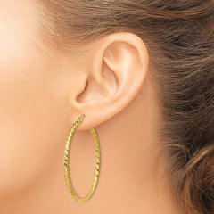 QE6658 Sterling Silver Gold Flash Plated Twisted 3x45mm Hoop Earrings