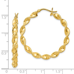 QE6663 Sterling Silver Gold Flash Plated Patterned Twisted 4x35mm Hoop Earrings