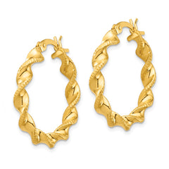 QE6664 Sterling Silver Gold Flash Plated Patterned Twisted 4x25mm Hoop Earrings