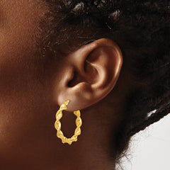 QE6664 Sterling Silver Gold Flash Plated Patterned Twisted 4x25mm Hoop Earrings