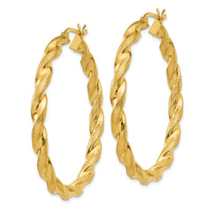 QE6668 Sterling Silver Gold Flash Plated Patterned Twisted 4x45mm Hoop Earrings