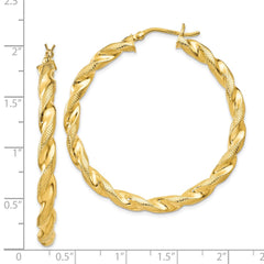 QE6668 Sterling Silver Gold Flash Plated Patterned Twisted 4x45mm Hoop Earrings