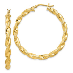 QE6668 Sterling Silver Gold Flash Plated Patterned Twisted 4x45mm Hoop Earrings