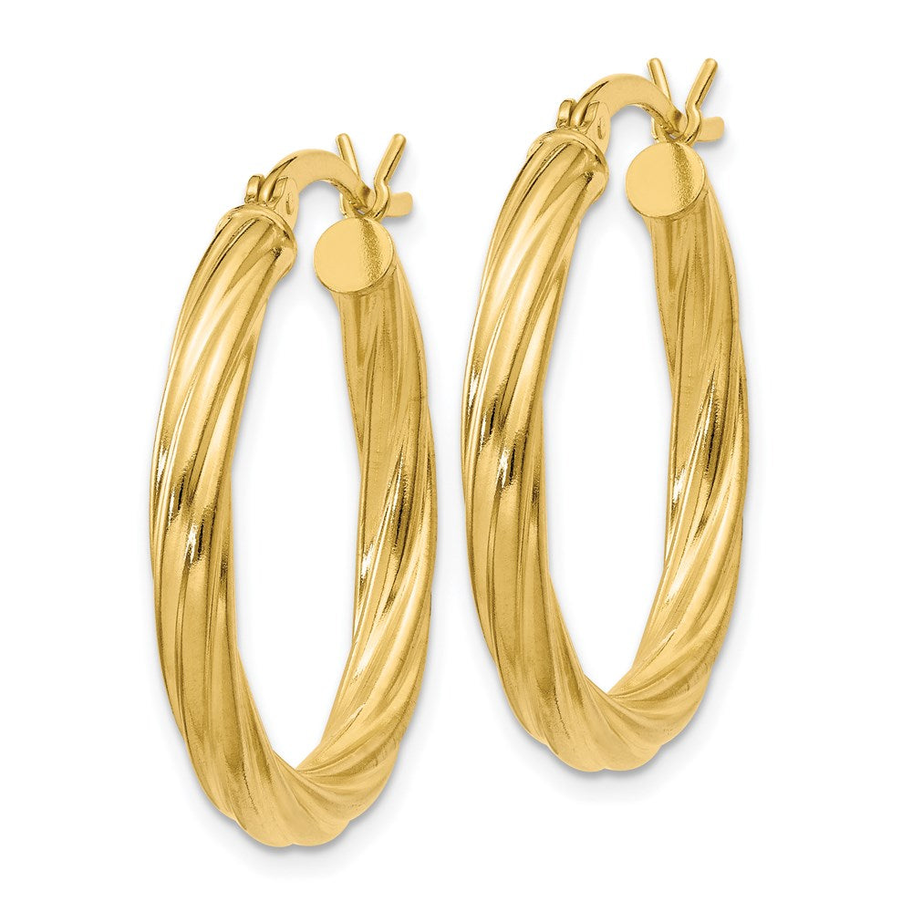 QE6669 Sterling Silver Gold Flash Plated Twisted 3.5x25mm Hoop Earrings