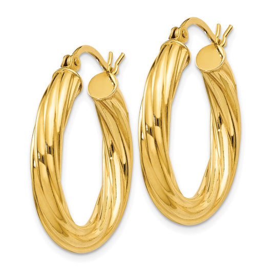 QE6672 Sterling Silver Gold Flash Plated Twisted 4x25mm Hoop Earrings