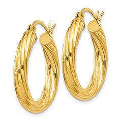 QE6672 Sterling Silver Gold Flash Plated Twisted 4x25mm Hoop Earrings